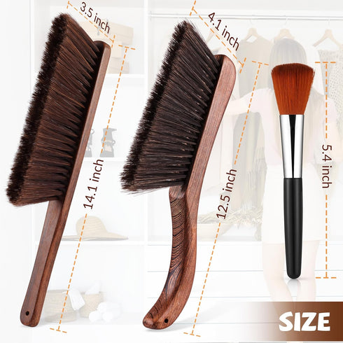 3 Pcs Wooden Hand Broom Set Counter Duster Dusting Bench Brushes Long Soft Bristles Handle Detail Brushes for Fireplace Car Home Bed Sofa Clothes ...