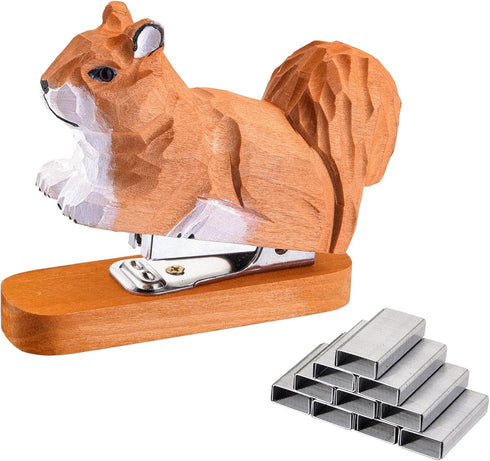Yoption Wooden Animal Stapler, Squirrel Desktop Stitcher Handmade Wood Carving Statue Sculpture for Children School Office Stationery, includes 10...