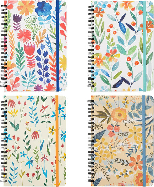 4 Pack Spiral Notebooks 6 × 8 Inch Hardcover Floral College Ruled Journals Lined for School Supplies Students Inner Pocket, 320 Sheets/640 Pages...