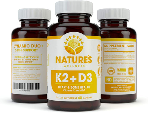 Vitamin K2 (mk7) with D3 Supplement for Best Absorption - 2-in-1 Support for Heart Health and Strong Bones | Vitamin D & K Complex | D3 5000 IU + ...