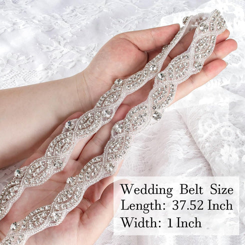 ShiDianYi Rhinestone Applique Silver Bridal Sash Wedding Dress Belt Sash Rhinestone Belt Wedding Sash...