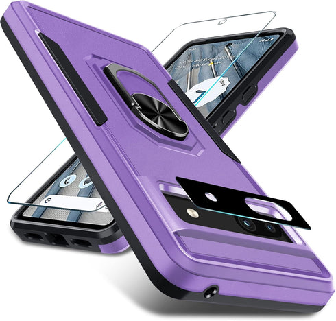 for Google Pixel 7a Case with Screen Protector + Camera Lens Protector,Heavy Duty Shockproof Full Body Protective Phone Cover Built in Rotatable M...