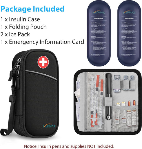Insulin Cooler Travel Case with 2 Ice Pack, Water Resistant Insulated Diabetic Medication Organizer Carrying Bag with Extra Pouch for Insulin Pen ...