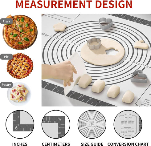 Silicone Baking Mat Non Stick Pastrty Mat for Dough Rolling Mat for Making Cookies, Macarons,Bread,Cake and Candy Reusable Kitchen Counter Mat Fon...
