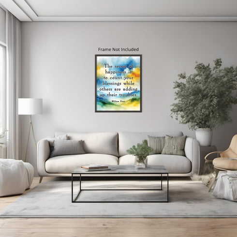 Posterizer 1 pcs-Secret of Happiness-Count Your Blessings- William Penn-Quotes-Motivational & Inspirational Art-Gift for book lovers- unframed wal...