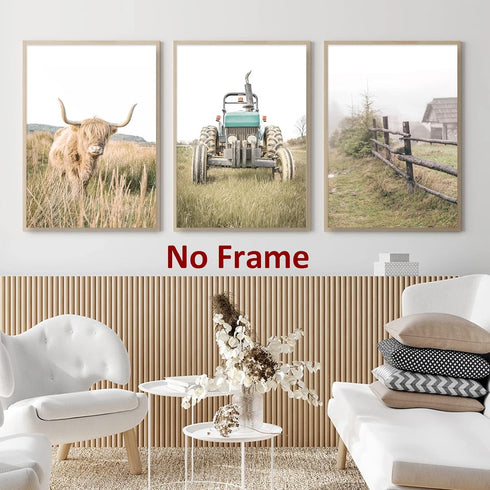Farmhouse Scenery Pictures Country Cow Wall Art Rustic House Pictures Farm Landscape Painting Country Style Poster Tractor Farmhouse Wall Art Vint...