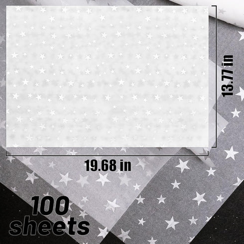 MR FIVE 100 Sheets White with Silver Star Tissue Paper Bulk,20" x 14",Silver Star Tissue Paper for Gift Bags,Silver Star Tissue Paper for Birthday...