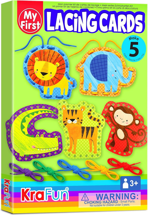 KRAFUN Beginner Preschool Lacing Card Kit for Kids Arts & Crafts, 5 Easy Safari and Animal Lacing Projects, Lacing Cards for Toddlers, Fine Motor ...