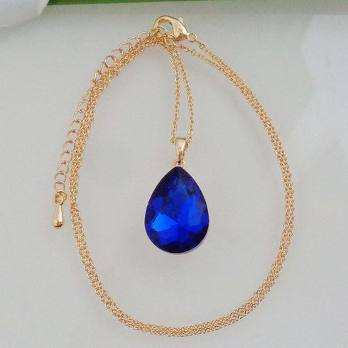 Navachi 18k Gold Plated Water Drop Pear-Shaped Zircon Pendant Necklace 16"+2"...