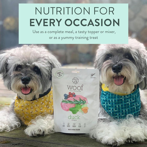 Woof Freeze Dried Dog Food - Duck Recipe, High Protein, Complete Diet, Dog Treats, All Life Stages - 1.76 oz...