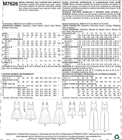 McCall's Patterns Misses' Dresses, Belt, Romper, Pockets Jumpsuit...