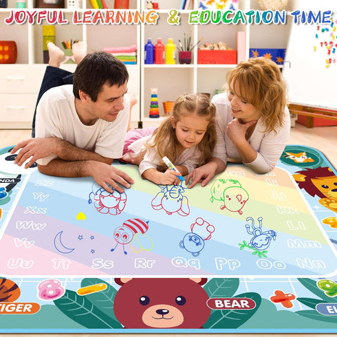 Water Doodle Mat Kids Water Painting Doodle Drawing Mat Toy Writing Mess Free Coloring Extra Large Magic Educational Toys for Boys Girls Age 2 3 4...