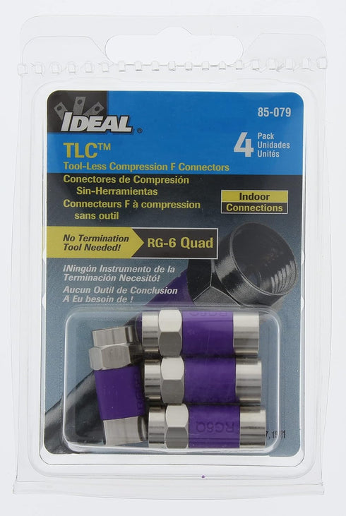 IDEAL Electrical 85-079 TLC RG-6 Quad F Tool-Less Compression Connector, Fastest Coax Compression Connectors for Cable and Satellite TV Installati...