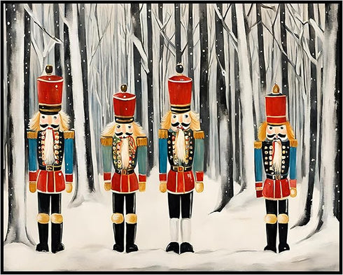 Posterizer 1 pcs-festive nutcrackers in snowy winter nature-Holiday Poster Collection-Landscape & Nature Art-Chic Home Decor- unframed wall art...