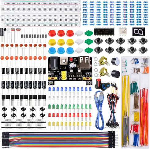 Electronics Component Fun Kit for Arduino with Power Supply Module, Jumper Wire,Precision Potentiometer,830 tie-Points Breadboard Compatible with ...