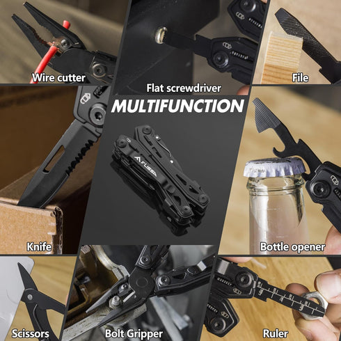FLISSA 16-in-1 Stainless Steel Multi Tool, EDC Multitool with Pocket Knife, Pliers, Belt Clip and Oxford Sheath, Self-locking Utility Multi-Tool f...