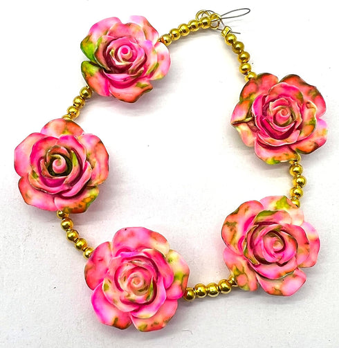 1 Strand Multi Colour Flower Synthetic 5 Pieces Beads Size 22x22x11mm Shape Flower Cut Smooth Making, Beading & Craft Supplies 7$ST03D159...