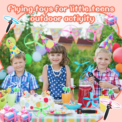 24 Pcs Flying Saucer Flying Disc Toy Helicopter Toy Disco Flyers Include 8 String Launchers and 16 Flying Saucer Flying Disc Launcher Flying Toys ...