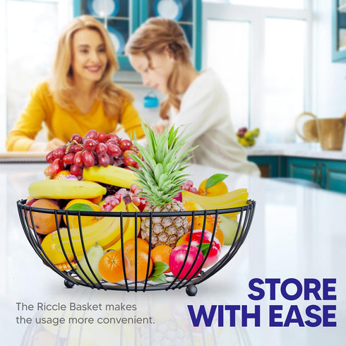 RICCLE Countertop Fruit Bowl For Kitchen - Wire Fruit Basket Holder - Sturdy and Modern Metal Wire Tabletop Holder For Fruits, Produce, Vegetables...