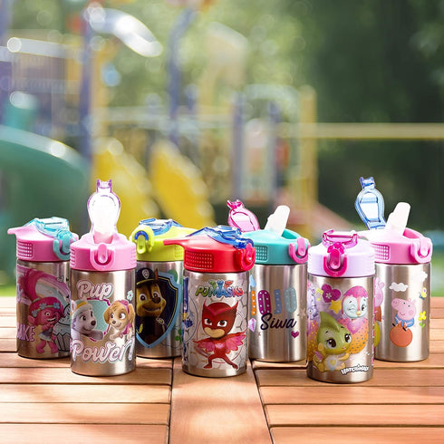 Zak Designs Paw Patrol Skye - Stainless Steel Water Bottle with One Hand Operation Action Lid and Built-in Carrying Loop, Straw Spout is Perfect f...