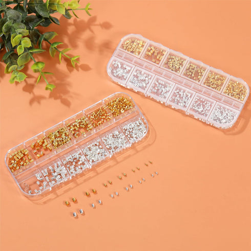 1050 Pcs Silver and Gold Crimp Beads for Jewelry Making, 1.5mm 2mm 2.5mm Crimping Bead Stopper Crimp Tubes for Earring Necklace Pendant DIY Jewelr...