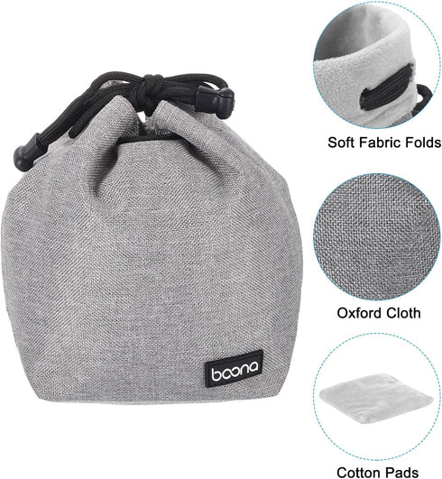 PATIKIL Soft Drawstring Lens Case, Lens Pouch Bag with Cotton Pad 3.94" x 3.94" Thick Fleece Cloth Camera Lens Bag for SLR Lens Water Cups, Grey...