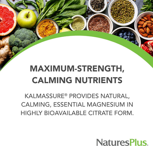 NaturesPlus Kalmassure Magnesium - 400 mg, 90 Vegan Capsules - Natural Stress Relief Supplement, Supports Nerve and Muscle Relaxation - Vegetarian...