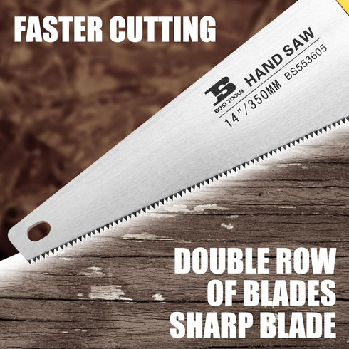 14 in. Pro Hand Saw, 11 TPI Fine-Cut Soft-Grip Hardpoint Handsaw Perfect for Sawing, Trimming, Gardening, Cutting Wood, Drywall, Plastic Pipes, Sh...