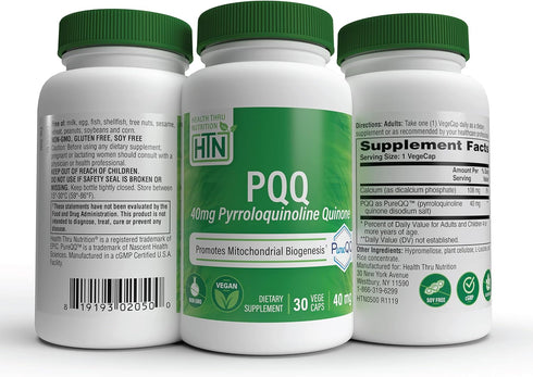 Health Thru Nutrition PQQ 40mg 30 Servings Pyrroloquinoline Quinone as PureQQ | Promotes Mitochondrial Biogenesis | Certified Vegan | Non-GMO Glut...