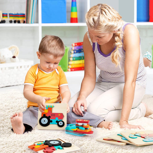 6 Pack Wooden Puzzles for Toddler 1-3 Years Old Wood Jigsaw Puzzles for Boys Montessori Games and Educational Toys for Kids Wooden Toddler Puzzles...