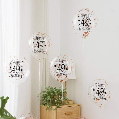 Rose Gold 49th Confetti Latex Balloons, Woman Happy 49 Years Birthday Party Balloon Decoration With Confetti, 12in, 16 Pack...