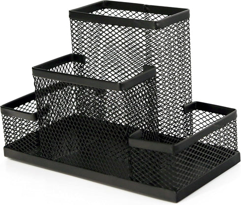 Huron Pen Holder and Desk Organizer, 4 Compartment Black Steel Mesh...