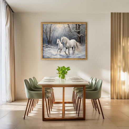 Posterizer 1 pcs-majestic horse in snowy winter scene-oil painting style-4-Art for Animal Lovers-Landscape & Nature Art-Decor for Home & Office- u...