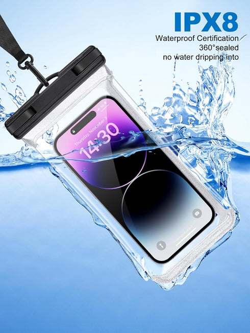 Clear Waterproof Phone Pouch -2 Pack, Waterproof Phone Case for iPhone 15 14 13 12 11 Pro Max XS Plus Galaxy 24 Cell phone Up to 7.0", PX8 Waterpr...