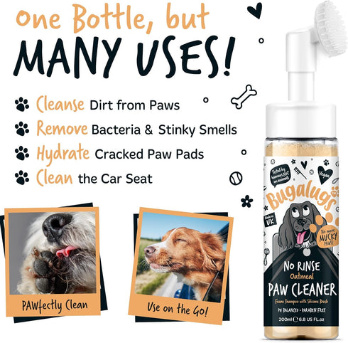 Dog Paw Cleaner No Rinse Foam Cat & Dog shampoo with Silicone Brush Head, waterless grooming products. Travel friendly paw cleaner for dogs defeat...
