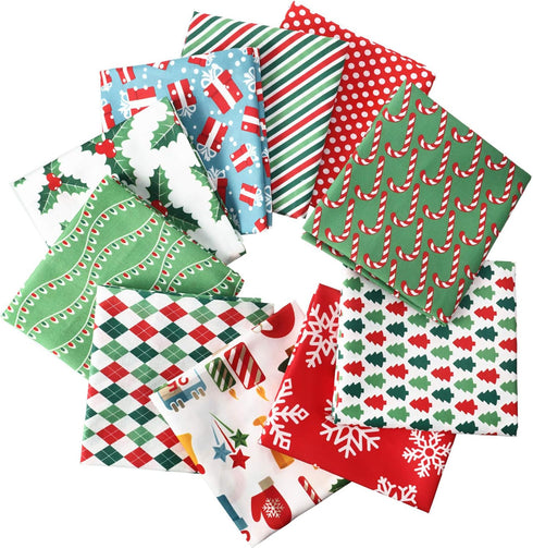 10 Pieces Christmas Cotton Fabric Squares Precut Quilting Fabric Patchwork Christmas Snowflake Print Red Green Fabric for Xmas Sewing Crafting DIY...