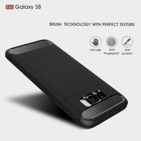 Compatible with Samsung Galaxy S8 Carbon Fiber Soft TPU Brushed Line Basic Phone Back Case Cover (Blue)...