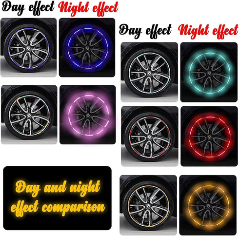 20PCS Reflective Car Wheel Decorative Stripe Stickers, Night Safety Warning Stickers, Anti-Scratch Reflective Stickers Car Motorcycle Wheel Safety...