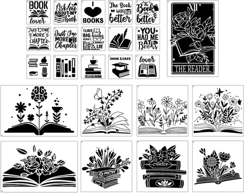 Book Flower Stencils for Painting - 24 Pcs Reusable Book Flower Floral Plants Spraying Drawing Supplies Stencils DIY Crafts Drawing Template Set f...
