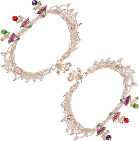 Touchstone Indian Bollywood Handcrafted Pretty Stylish Colorful Designer Jewelry Payal Paazeb Anklets in Silver Tone for Women....