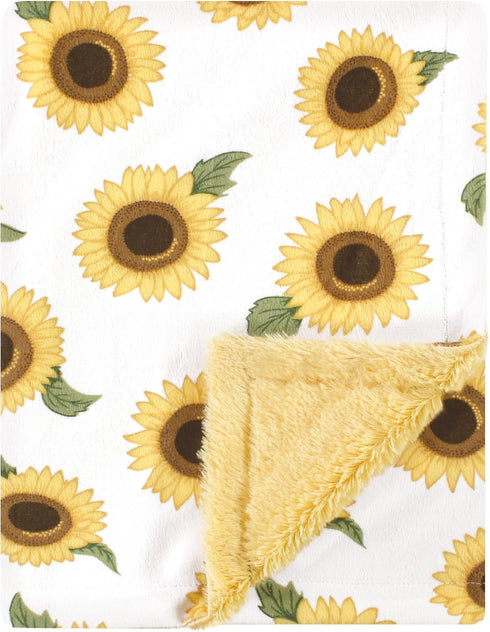 Hudson Baby Unisex Baby Plush Blanket with Furry Binding and Back, Sunflower, One Size...
