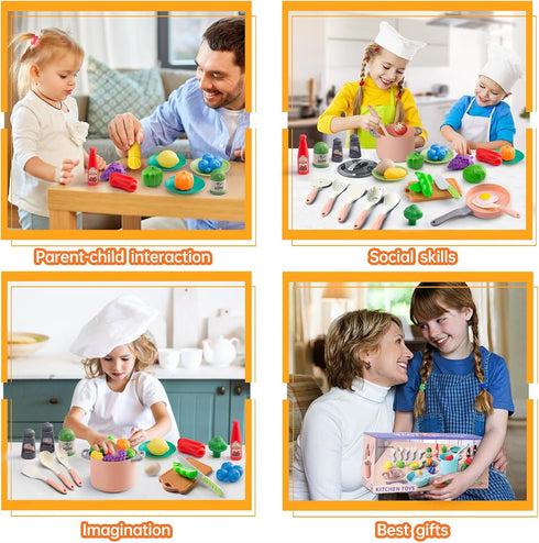 35Pcs Kids Kitchen Toy Accessories, Toddler Pretend Cooking Playset with Play Pots and Pans, Utensils Cookware Toys, Play Food Set, Toy Vegetables...