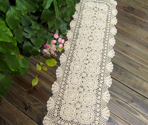 Damanni Rectangular Cotton Handmade Crochet Lace Table Runner Doilies Table Dresser Scarf Décor,16 Inch by 55 Inch?Beige...
