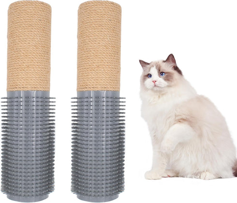 2 PCS Cat Scratching Post with Self Groomer Cat Brush, Jute Twine Vertical Scratcher Posts for Indoor Cats and Kittens, 11.8 Inches Cat Scratch Po...