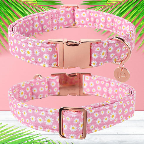 Daisy Summer Cotton Dog Collar with Metal Buckle Gift Pink Collar for Small Medium Large Girls or Boys Dogs Cute Durable Comfortable Pet Collars...