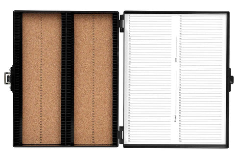 Heathrow Scientific 100 Place Microscope Slide Box, Cork Lining, Nickel-Plated Clasp, Black...