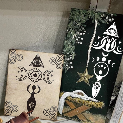 Moon Stencils for Painting on Wood, Boho Moon Stencils for Crafts Reusable Wood Burning Drawing Art Paint Stencils and Patterns for Wall Cake Cook...