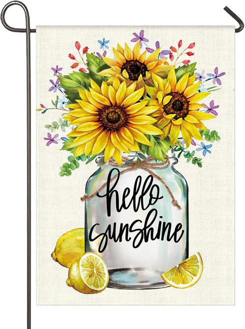 Hello Sunshine Garden Flag Sunflower Summer Fall Outdoor Yard Flags for Garden Decor Double Sided 12.5X18 Inch (Sunflower)...