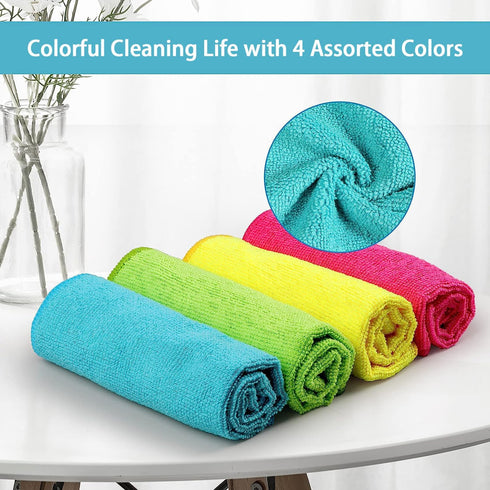 HOMEXCEL Microfiber Cleaning Cloth,8 Pack Cleaning Rag,Cleaning Towels with 4 Color Assorted,11.5"X11.5"(Green/Blue/Yellow/Pink)...