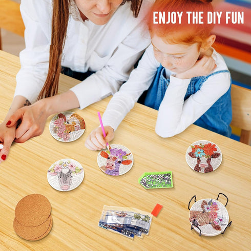 8Pcs Cattle Diamond Painting Coaster 5D Flower Pattern Diamond Painting Art Cup Mat with Holder DIY Crafts Supplies for Adult Beginner Teens...
